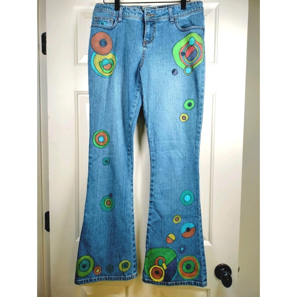 VTG ZANA-DI Custom Painted Flare‎ Jeans Women's 11 Y2K Boho Hippie Mid Rise